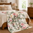 thumbnail image 6 of Romantic Blush Pink Rose Garden Floral, Festive Botanical Garden Scene, Warm Flannel Blanket for Sunroom and Reading Nook, Garden Lovers Thanksgiving Gift, Botanical Home Decor, 6 of 7