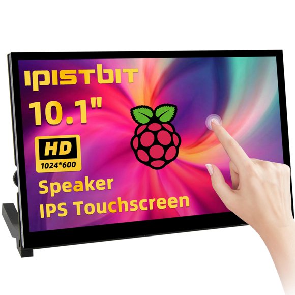 iPistBit Raspberry Pi Screen, 10.1 Inch Touchscreen Monitor, IPS 1024Ã600, Dual Built-in Speakers, HDMI Portable Monitor Compatible with Raspberry Pi 5/4/3/Zero,Driver Free