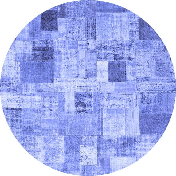 Ahgly Company Machine Washable Indoor Round Patchwork Blue Transitional Area Rugs, 5' Round