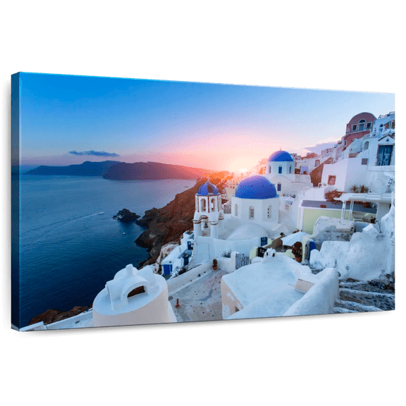 Elephant Stock Churches In Santorini Wall Art - Horizontal Canvas Wall Art - Living Room Wall Decor - Religion And Spirituality Canvas - Blue And Orange Decor - 12" x 8"
