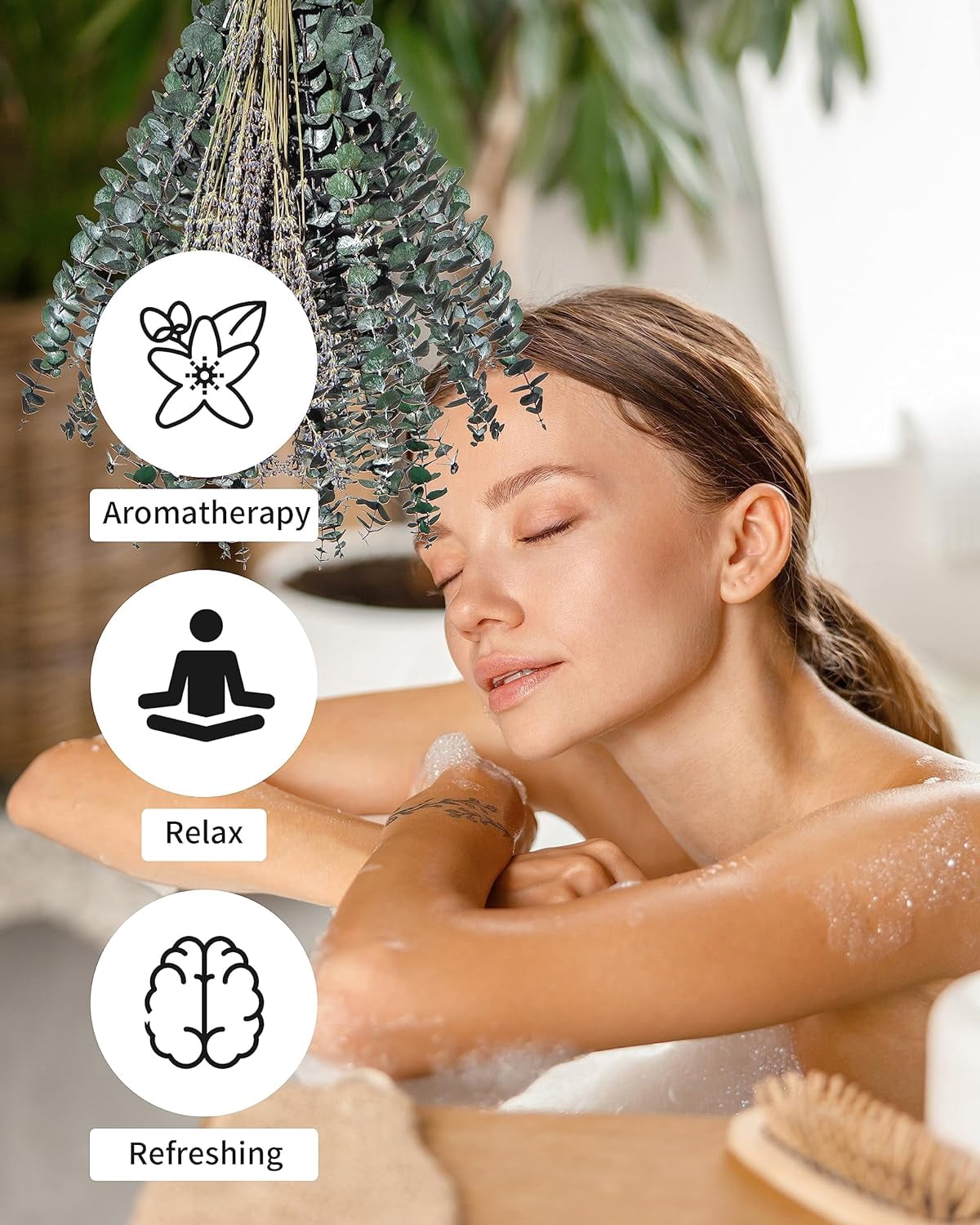 120PCS Dried Eucalyptus & Lavender for Shower 17'' Natural Real Eucalyptus Leaves Lavender Shower Plants Hanging for Bathroom Home DIY Decoration