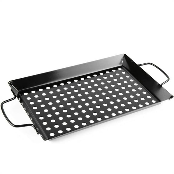NOGIS Basket for Outdoor Grill, 12.6"x7.8" Outdoor Grilling Tray with Handle, Durable Non-stick BBQ Veggies Basket with Holes for Vegetables, Shrimp, Camping Barbecue Accessories