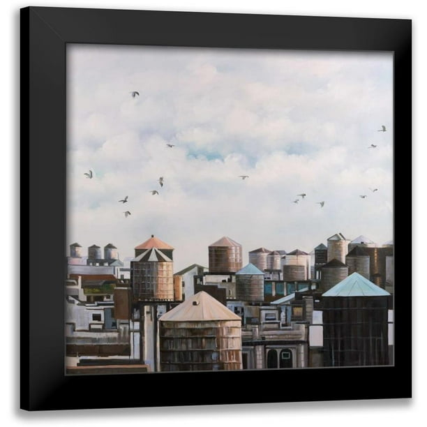 Atelier B Art Studio 15x15 Black Modern Framed Museum Art Print Titled Water Towers with Birds