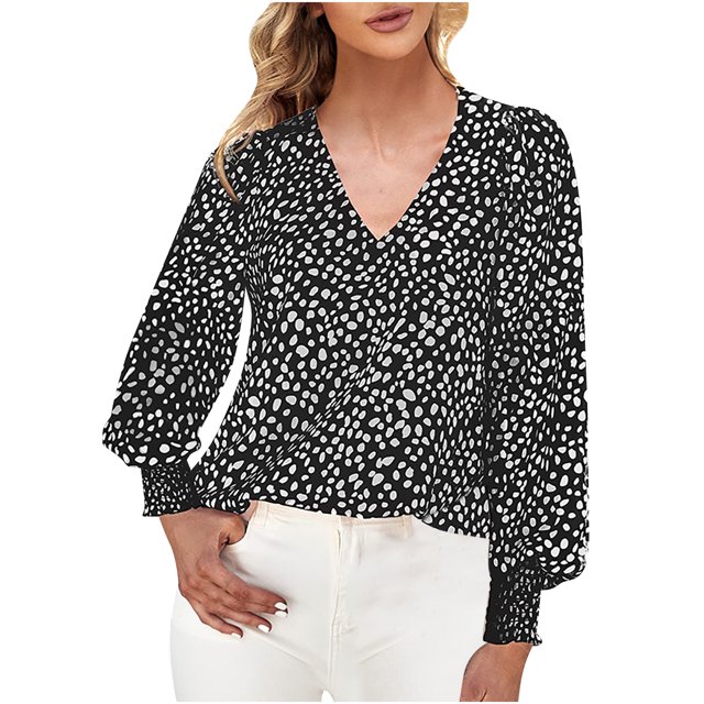Pompotops Mode Femme Ample Imprimé Col en V Manches Longues Liquidation