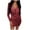 Wine, variant on Fesfesfes Women Gowns Soild V-Neck Sequins Dress Long Sleeve Party Mini Dresses Tops on