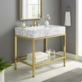 thumbnail image 2 of Sink Vanity Cabinet, Artificial Marble, Metal Steel, Gold White, Modern Contemporary Urban Design, Hotel Bedroom Bathroom Master Suite Guest, 2 of 10