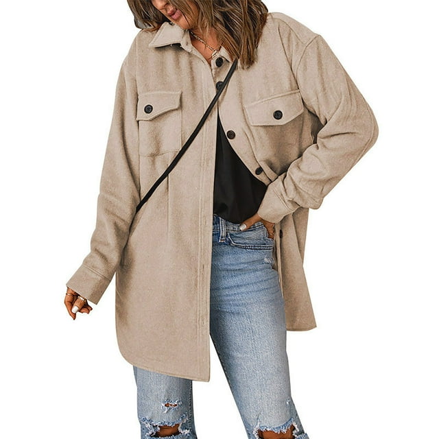 Abrigo y chaquetas informales de manga larga sin capucha para mujer, moda femenina, cuello en V, color liso, abrigo informal de manga larga sin capucha para mujer