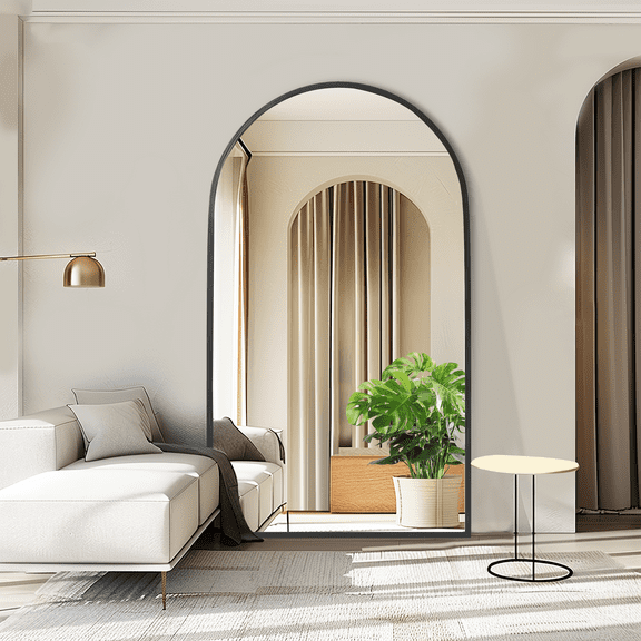 MAYEERTY 67"x39" Modern Arched Aluminum Alloy Frame Full Length Mirror Floor Mirror,Black