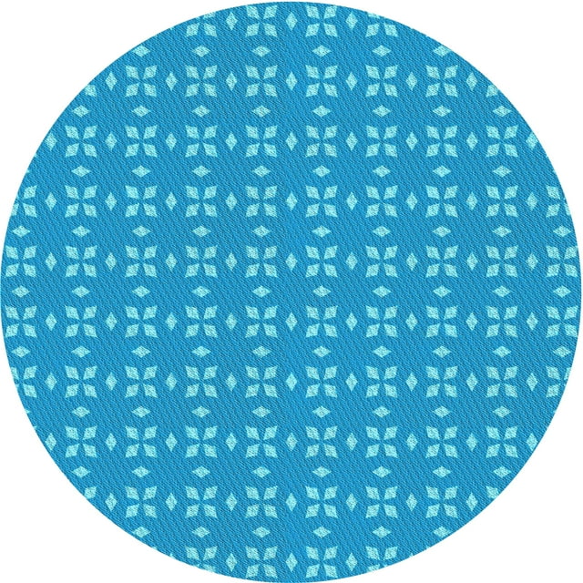 Ahgly Tapis Rond Lavable en Machine Intérieur Transitionnel Turquoise Bleu Vif, 5 Pieds Rond