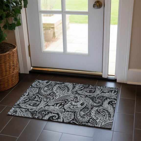 Addison Rugs Chantille Indoor/Outdoor Transitional Paisley Black Washable Rectangle Rug, 1'8" x 2'6"
