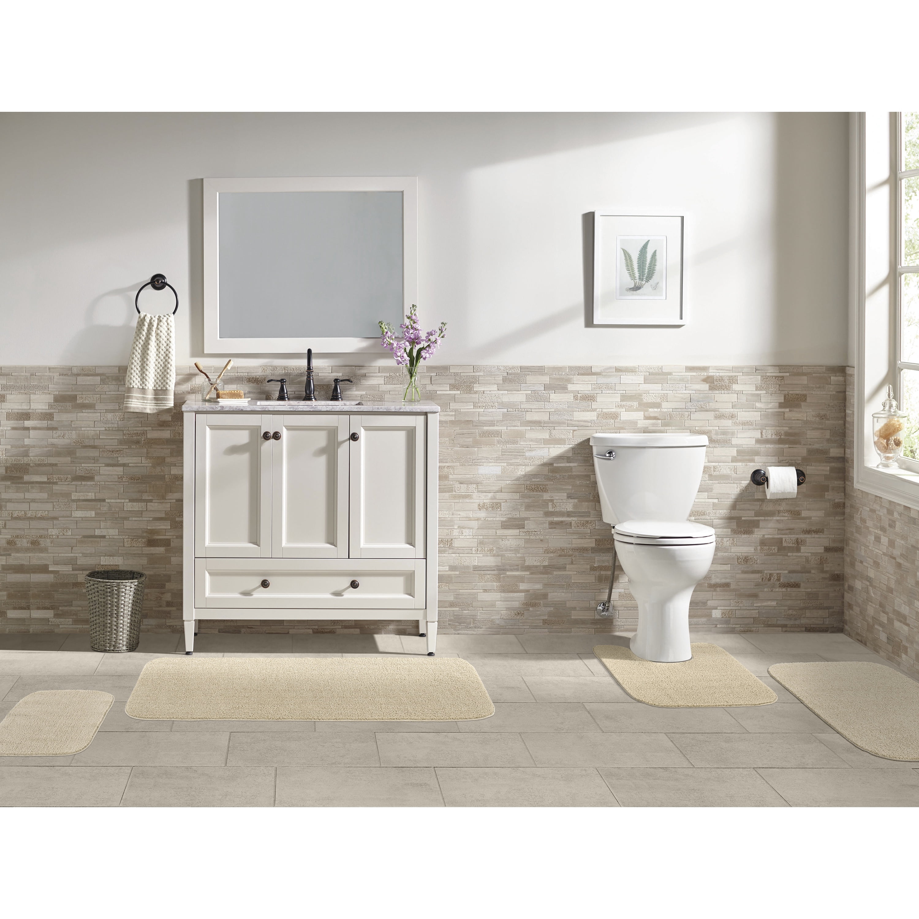 Garland Rug Sedona Washable Bath Rug Set, 4 Piece Set (2 Bath Rugs, Contour Rug, Runner Rug) Champagne