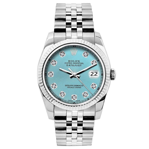 Pre-Owned Rolex Datejust 26MM 6916 Ice Blue Diamond Dial Fluted Bezel Stainless Steel Jubilee Bracelet