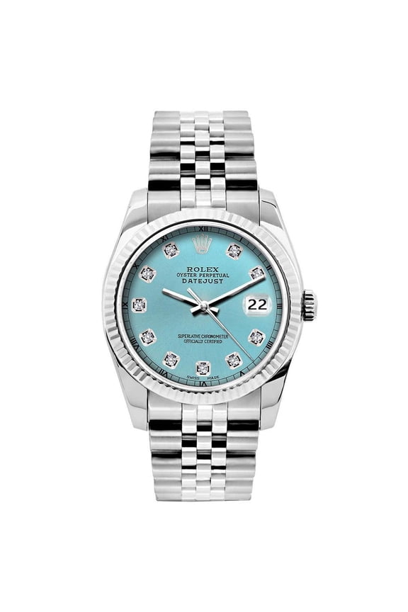 Pre-Owned Rolex Datejust 26MM 6916 Ice Blue Diamond Dial Fluted Bezel Stainless Steel Jubilee Bracelet