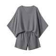 thumbnail image 5 of VBVC Women's 2 Piece V-Neck Batwing Sleeve Shorts Set, Ladies' Soft Breathable Top and Drawstring Shorts,Summer Loungewear For Women,Dark Gray,S-2XL, 5 of 9