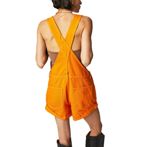 Binwwede Women's Denim Classic Adjustable Straps Cuffed Hem