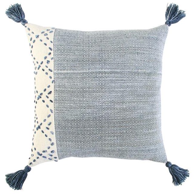 HomeRoots 403471 Ivory & Blue Accent Stitch Color Block Throw Pillow