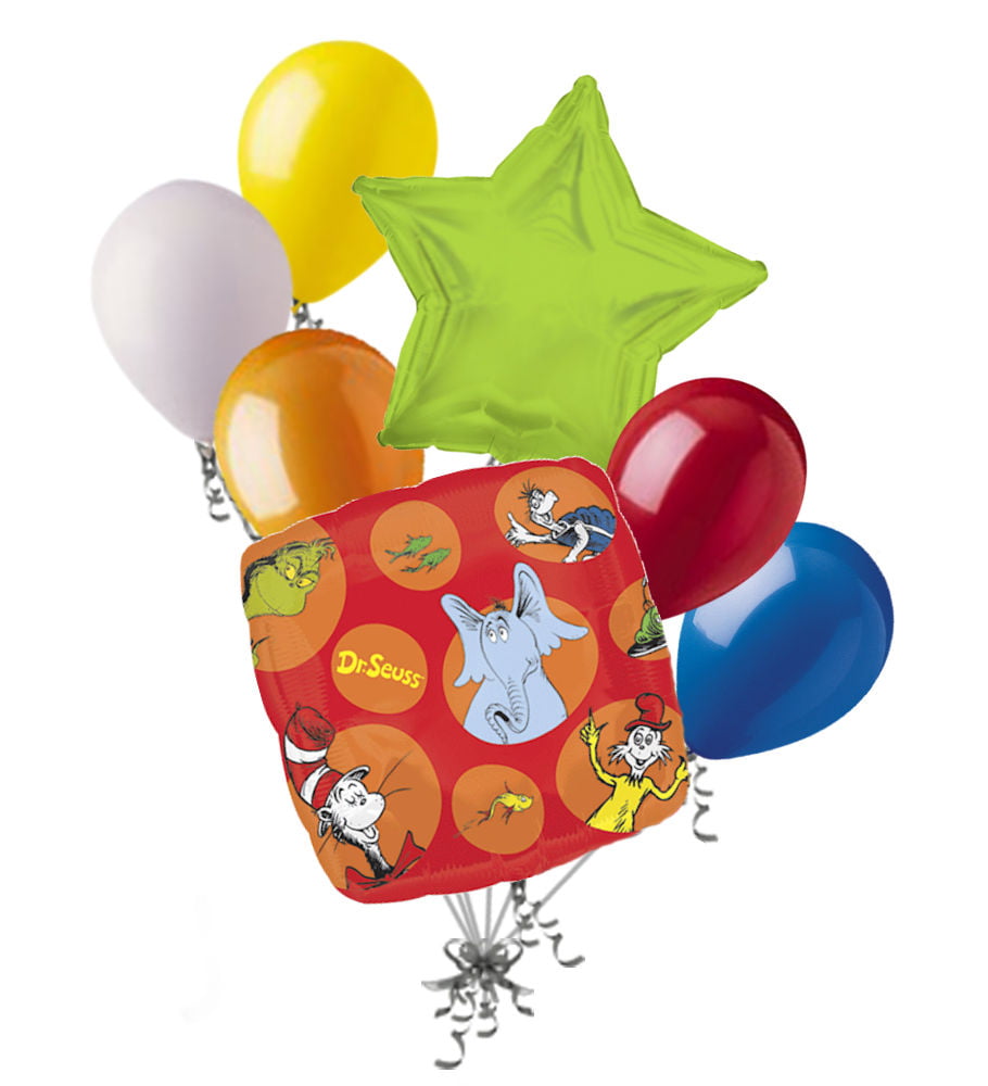 White Dr Suess 30pc Latex Balloon Set w/ Red & Crystal Blue Polka Dots 