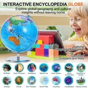 TJT 3D AR Educational World Globe, 10 Interactive Globe for Kids with Metal Stand , Earth Globes for Adults, LED Illuminated Night Lighting Gift