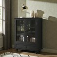 thumbnail image 2 of Tcbosik Sideboard Buffet Cabinet with Storage, 28" Farmhouse Coffee Bar Cabinet with Glass Doors and Adjustable Shelf, Modern Kitchen Cabinet with Drawer, Cupboard for Dining Room, Living Room, Black, 2 of 9