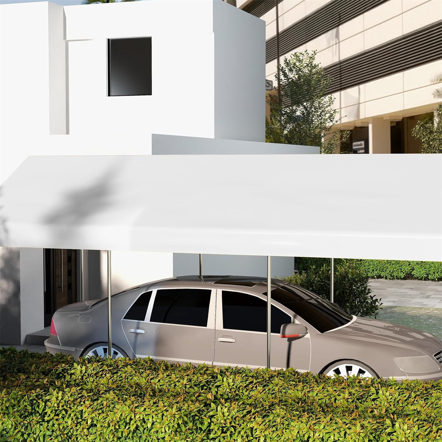 10x20 Canopy Replacement Cover, Heavy Duty Carport Canopy, UV Resistant Car Tent Cover, Water Resistant Car Port Cover with Ball Bungee Cords, White, Only Cover
