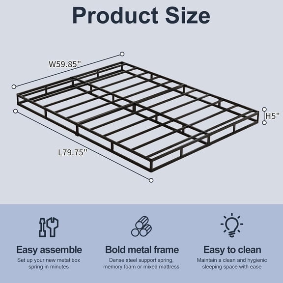5 Inch  Metal Box Spring Foundation with Fabric Cover for Memory Foam Mattress