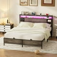 thumbnail image 5 of Aheaplus Full Size Bed Frame with Charging Station and RGB LED Lights, Sturdy Platform Bed with Storage Headboard, Solid Metal Slats, Noise Free, No Box Spring Needed, Easy Assembly,Black Oak, 5 of 7