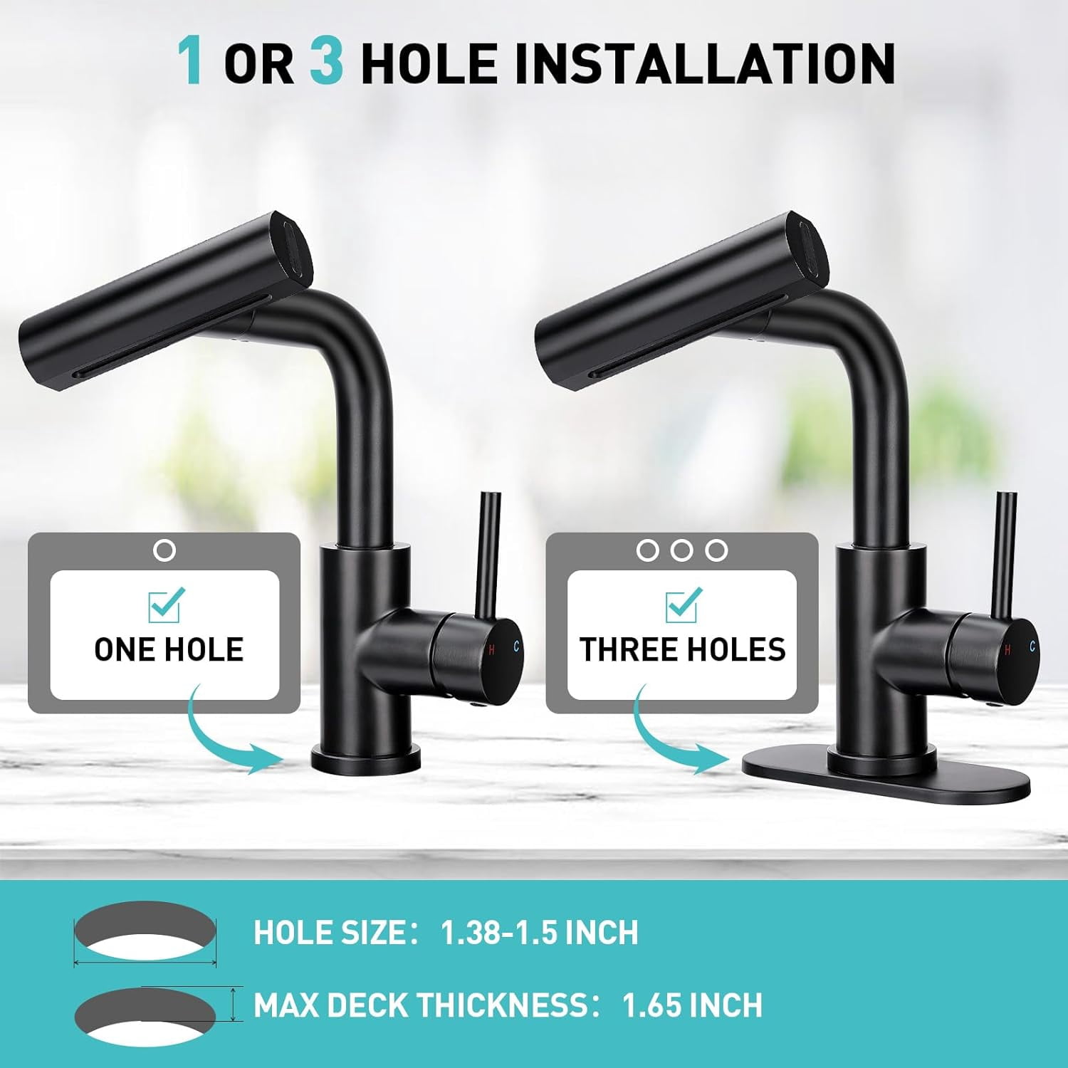 Bathroom Sink Faucet with 4 Mode Pull Down Sprayer, Matte Black Single Handle Pull Out Faucet with Pop-Up Drain, 1 or 3 Hole Laundry Bar Basin Faucet with Deck Plate