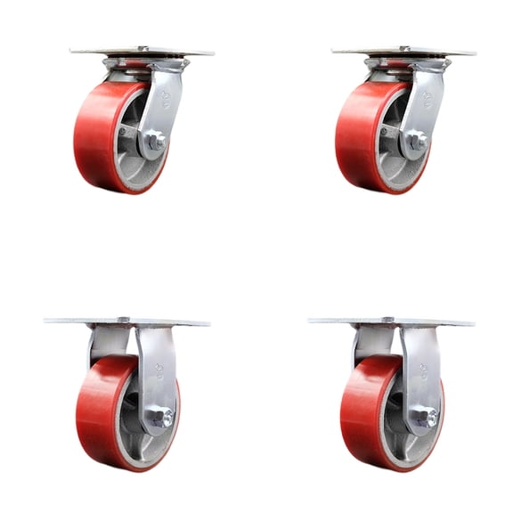 5 Inch Poly on Cast Iron Caster Set with Roller Bearing 2 Swivel Lock 2 Rigid