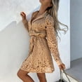 thumbnail image 4 of Gamivast Lace Dress for Women V-Neck Long Sleeve Belted Mini Dress Hollow Out Embroidery Casual Style Elegant Classy Party Attire Night Out Outfits Wear, 4 of 8