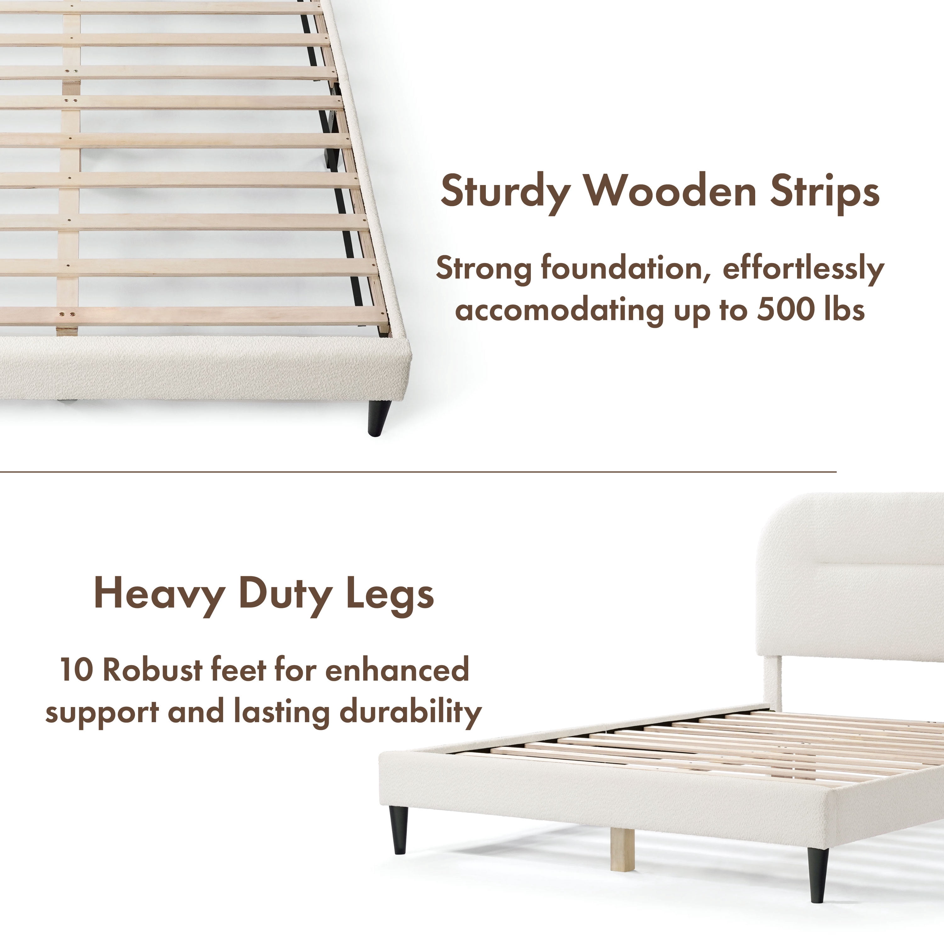 Furniture of America Aliz Modern Boucle Fabric Platform Bed, Queen, White