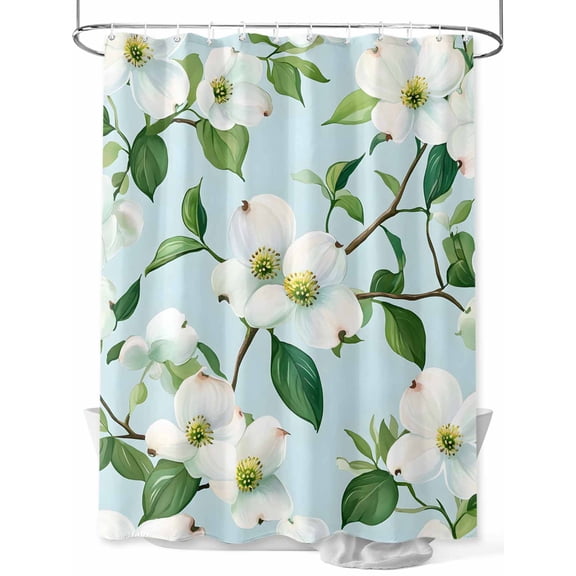 Fsddascl Flower Shower Curtain Set - 72" x 78" Washable Bathtub Curtain with 12 Hooks, White Blue Botanical Country Aesthetics Floral Waterproof Fabric Stall Shower Curtains for Bathroom/Bathtub