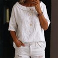 thumbnail image 2 of Womens Shirts Boat Neck Half Sleeve Linen Blouse Casual Loose Fit Solid Color Cotton Linen Summer Lightweight Tops White M, 2 of 7