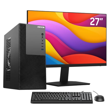 AQVIN Desktop PC with 27inch FHD Monitor Windows 11 Pro - Intel Core i5 Processor Up to 4.10GHz | 16GB DDR4 RAM | 512GB NVMe SSD - Fast Performance for Work, Study, Everyday Use - MTX60
