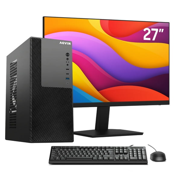 AQVIN MTX60 Minitower with 27inch FHD Monitor Windows 11 Pro PC Business desktop Computer - Intel core I7 CPU Up to 4.60GHz/ 32GB RAM/ 512GB NVMe SSD/ AX900 WiFi Bluetooth