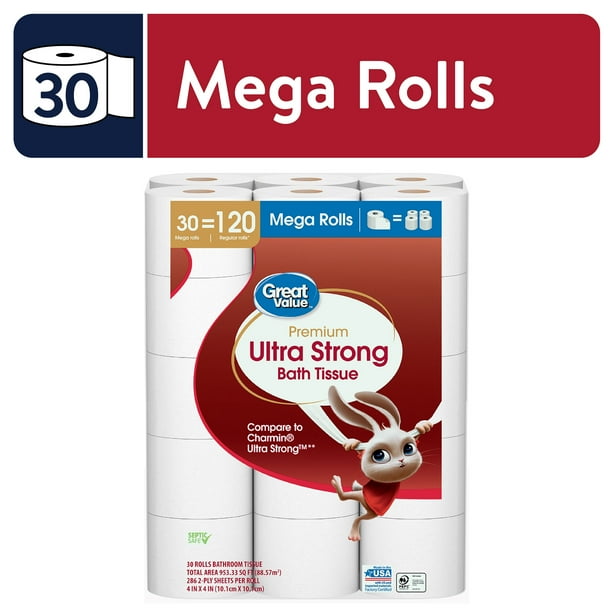 Great Value Ultra Strong Toilet Paper, 30 Mega Rolls