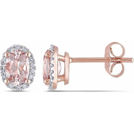 Tangelo 1 Carat T.G.W. Morganite and Diamond-Accent 10kt Rose Gold Halo Stud Earrings