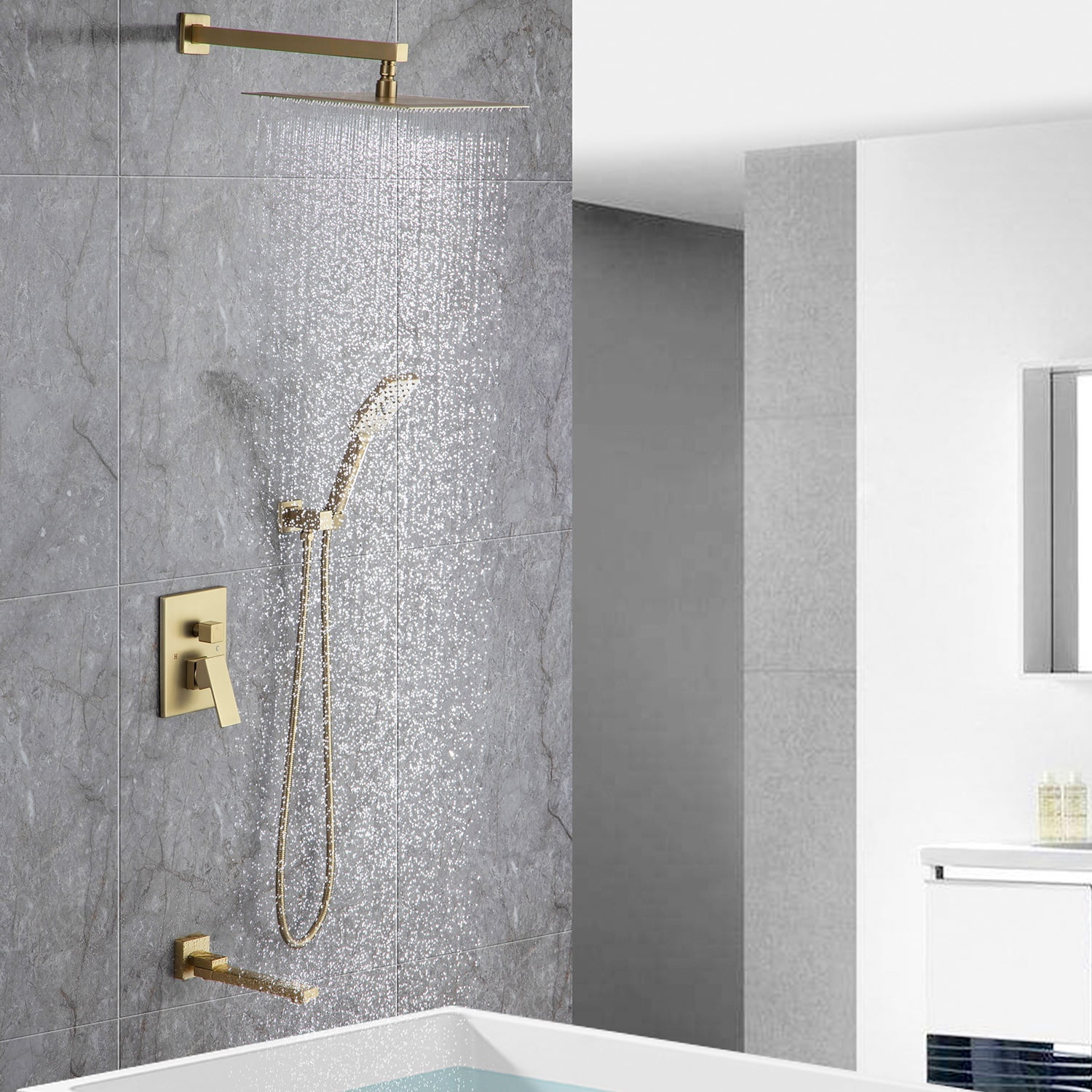 Rainlex One-Handle 1-Spray Setting Brushed Gold Bathtub Shower Faucet