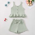 thumbnail image 2 of TOWED22 Toddler Baby Girl 2pcs Lovely Outfits Sleeveless Top and Shorts Sweet Sets Summer Tank Tops Clothing with Pockets Casual Elastic Waist(Light Green,18-24 M), 2 of 6