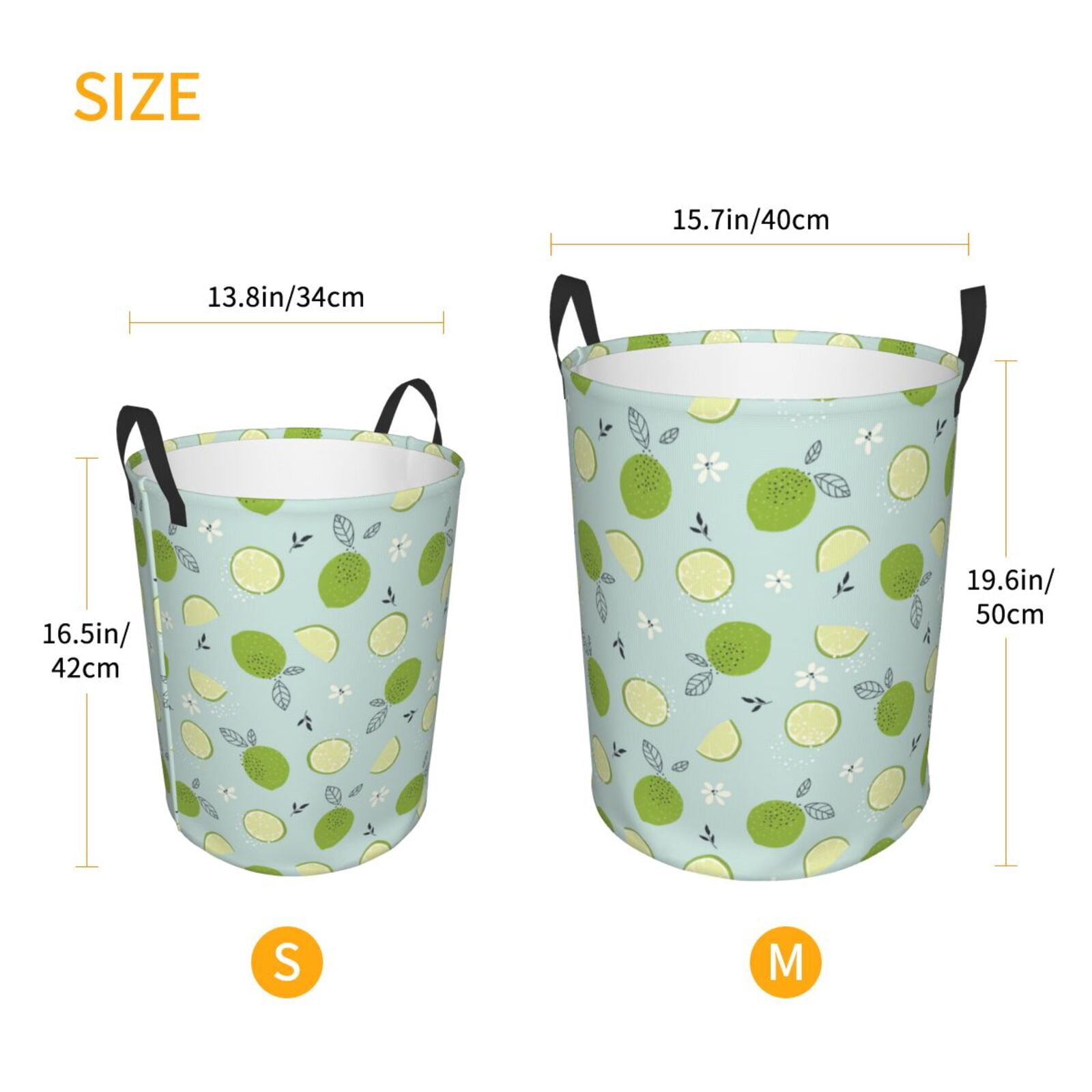 Large Laundry Basket with Handles - Cute Limes Flower Leaves Kids Baby Dirty Clothes Laundry Hamper for Bedroom Aesthetic