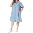 thumbnail image 4 of Agnes Orinda Women's Plus Size Denim Dresses Button Down Lapel Short Sleeve Midi Summer Casual Denim Jean Shirt Dress with Pockets 4X Light Blue, 4 of 6
