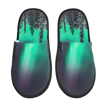 Balery Northern Lights 2 Slient Indoor Furry Fleece Comfort House Shoes Soft Non-Slip Home Shoes Cotton slippers House Slippers-- Large