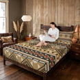 thumbnail image 3 of Manfei Southwestern Aztec Queen Sheets, , Brown Black Queen Sheet Sets, Black Reversible 4pcs1 Flat Sheet + 1 Fitted Sheet + 2 Pillowcases, 3 of 6