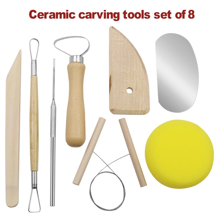 8Pcs Pottery Clay Sculpting Tools,Clay Tool Set Wooden Handle Pottery Carving Set in Different Sizes and Shapes for Beginners,Professionals and Artists for Clay Pottery,Sculpture 