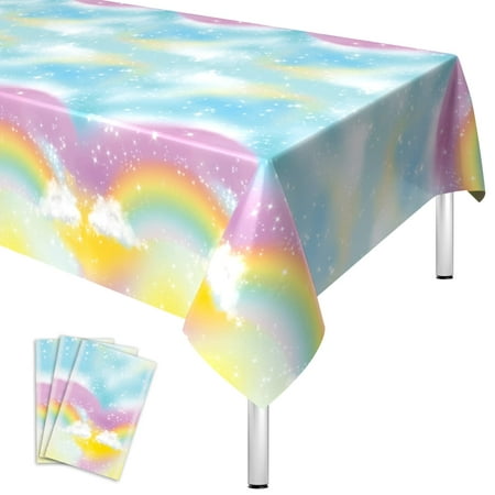 

Pastel Rainbow Tablecloths for Birthday Party Decoration Plastic Rainbow Clouds Table Covers Rectangle Table Cloths Disposable Girl Kids Baby Shower Unicorn Party Decor Supplies 54 x 108 Inch 3pcs