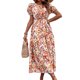 thumbnail image 2 of VISgogo Vestido largo de verano para mujer, estilo bohemio Estampado floral Cuello redondo Puff Manga corta Cintura elástica Dobladillo ancho Falda de playa VISgogo moda, 2 of 5