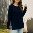 thumbnail image 6 of Lenpel Women's Tunic Tops Brushed Fleece Ribbed Knit Crew Neck Side Split Long Sleeve Shirts Casual Loose Blouses Fall Winter Outfits(Navy,Small), 6 of 7