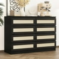thumbnail image 1 of Commode Double à 8 Tiroirs pour Chambre, Commode en Rotin, Commode Moderne en Bois, Table de Chevet pour Garde-Robe, Chambre de Bébé, Salon et Entrée, Noir, 1 of 7