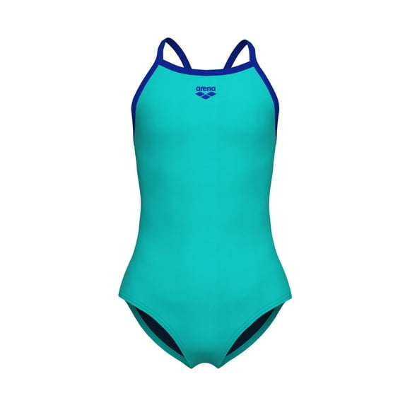Traje de baño ARENA Feel para niñas, una pieza, Water/Neon Blue, talla 2T/16