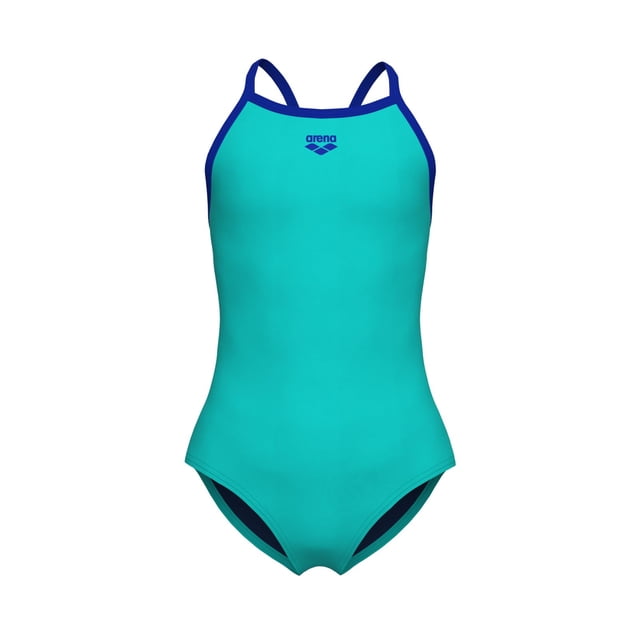 Traje de baño ARENA Feel para niñas, una pieza, Water/Neon Blue, talla 2T/16