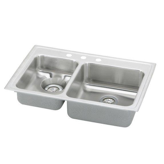 Elkay LWR3322L3 Gourmet Lustertone Stainless Steel Double Bowl Top Mount Sink with 3 Faucet Holes